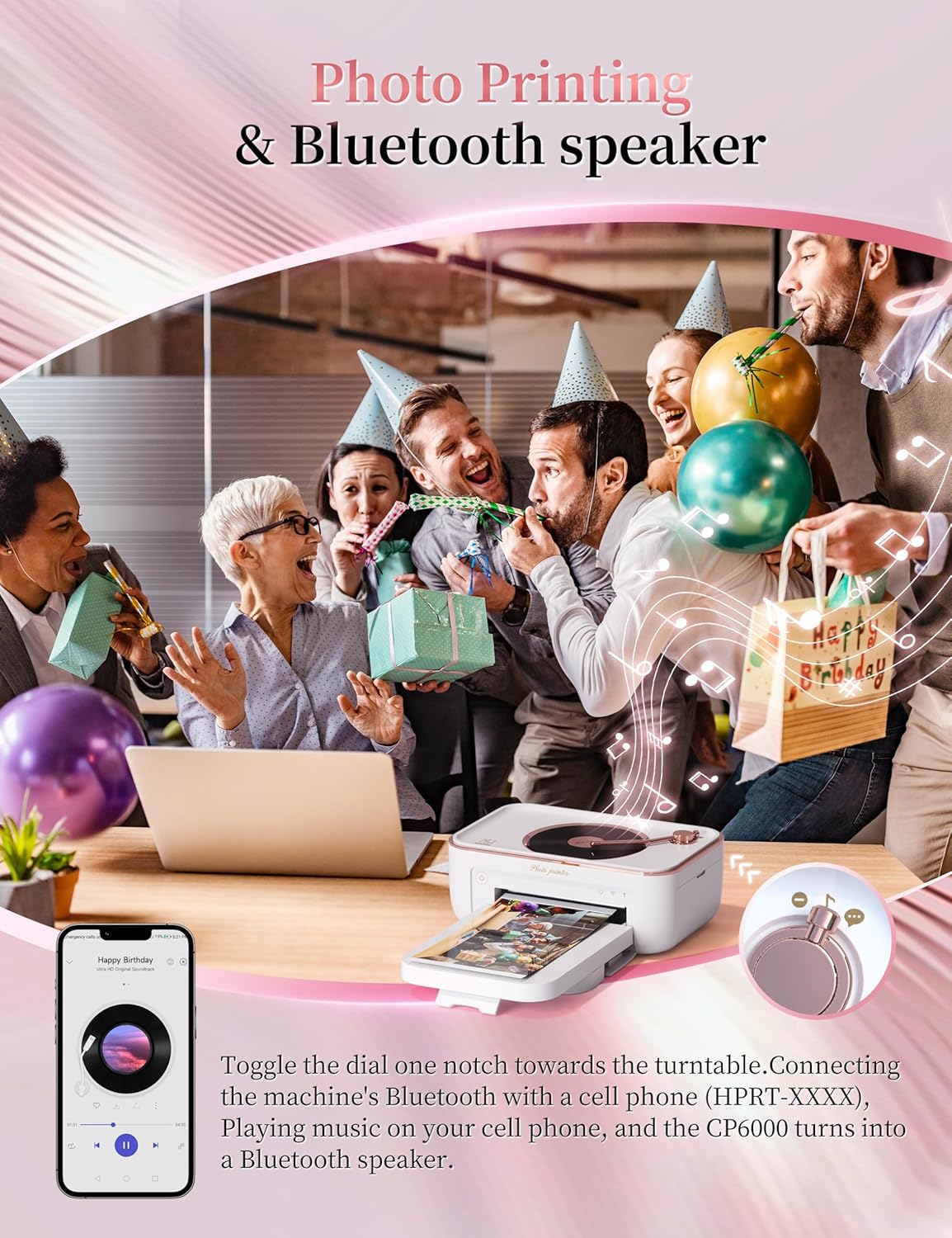 HPRT Photo Printer 4x6&Bluetooth Speaker,+20 Sheets and 1ribbon,Portable Instant Picture Printer for iPhone, Android, Thermal Dye-Sublimation, AR Video Printing,Wi-Fi Wireless Photo Printers
