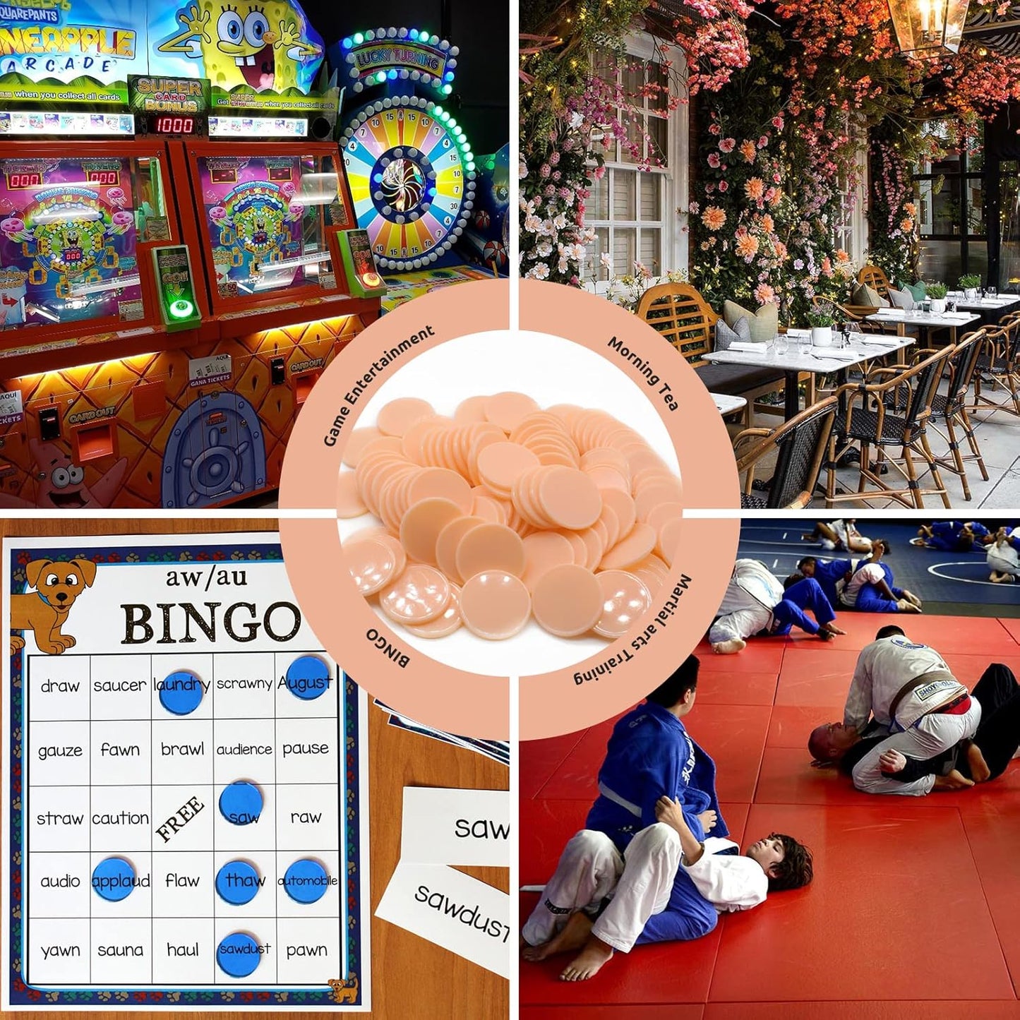 Set of 100 Opaque Plastic Learning Counters Mini Poker Chips Game Tokens with Storage Box (PeachPuff, 1.26 Inch)