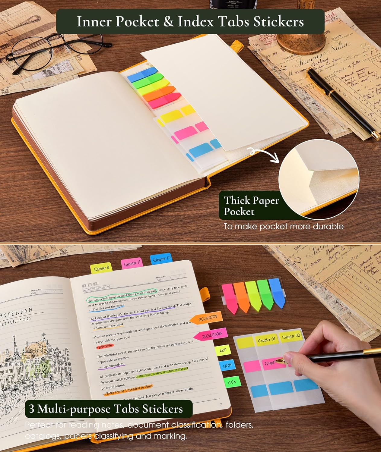 Vintage Leather Journal - 300 Page Lined Journal Notebook with Numbered Pages,A5 Notebook for Women Men,Travel Diary,Daily Journal for Writing, Note Taking, School & Work (5.8" x 8.3")