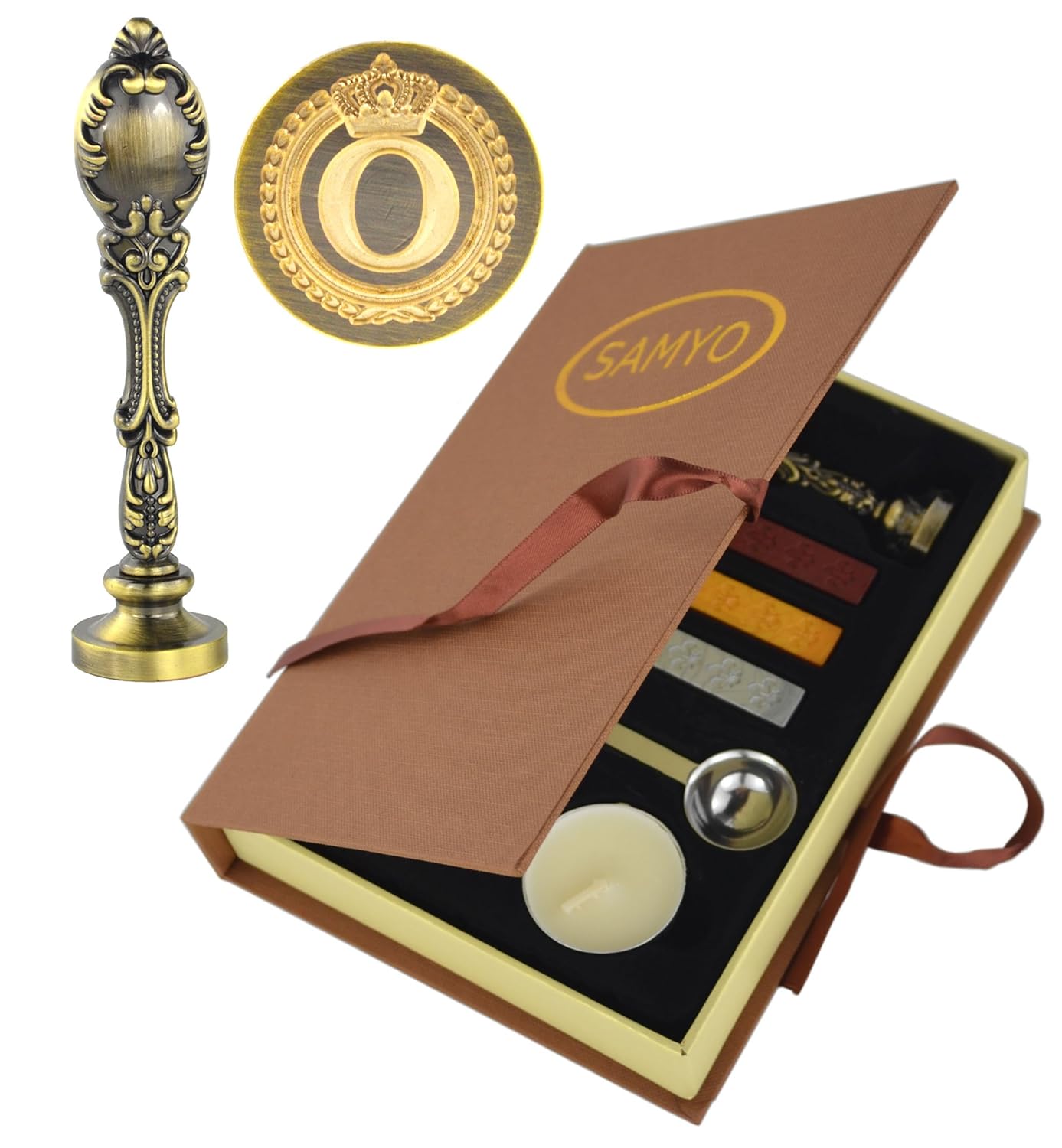 Samyo Creative Romantic Stamp Maker Classic Old-Fashioned Style Brass Color Wax Seal Sealing Stamp Vintage Antique Alphabet Initial Letter Set - (Letter O)