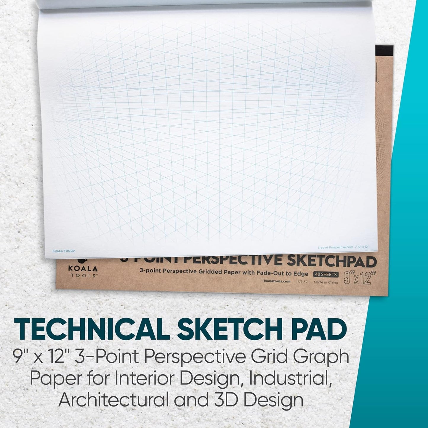 Koala Tools | Drawing Perspective (1 and 2-Point) Large Sketch Pad (3 Point - 9 x 12)