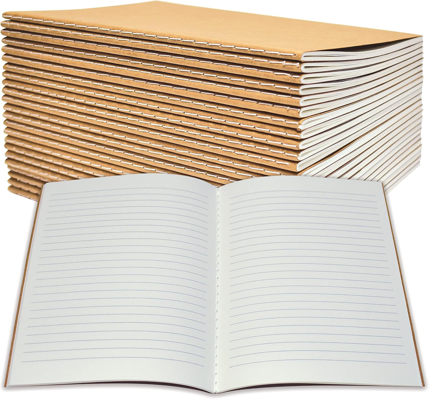 Better Office Products Kraft Notebooks with Lined Paper, 24 Pack, 8.3 in x 5.5 in, A5 Size, 60 Lined Ivory Pages, 80 gsm, Soft Cover Composition Notebooks, Stitched Spines, Kraft Travel Journals