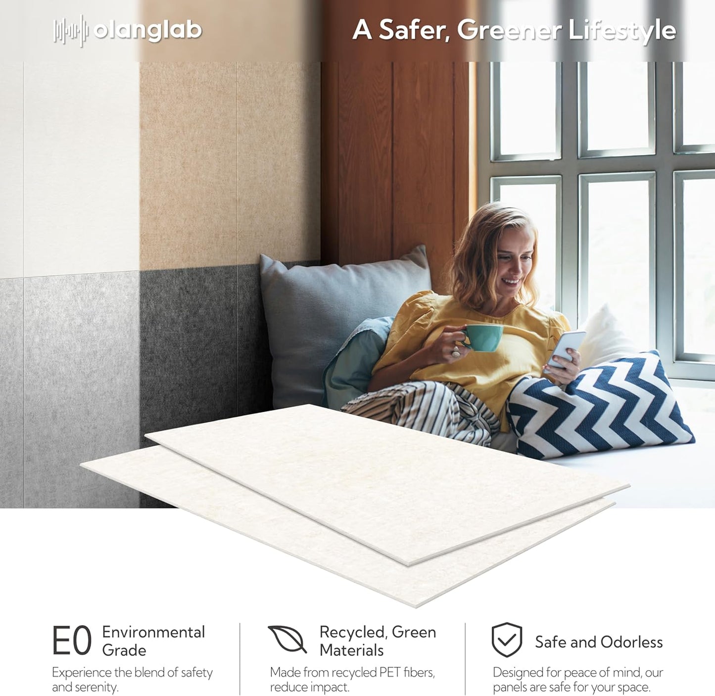 Olanglab Acoustic Wall Panels 10 Pack, 48 x 24 per Acoustic Panels Sound Absorbing, Sound Panels for Home Studio and Office, Plain Light Beige