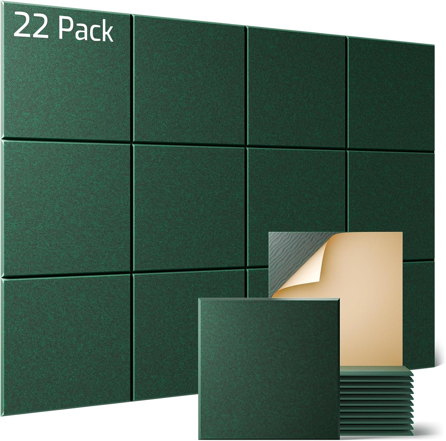 Sonicism 22 Pack Acoustic Wall Panels with Self-Adhesive, 12" X 12" X 0.4" Sound Proof Foam Panels, Decorative Soundproof Wall Panels, Sound Proof Absorbing Tiles for Home & Offices, Dark Green