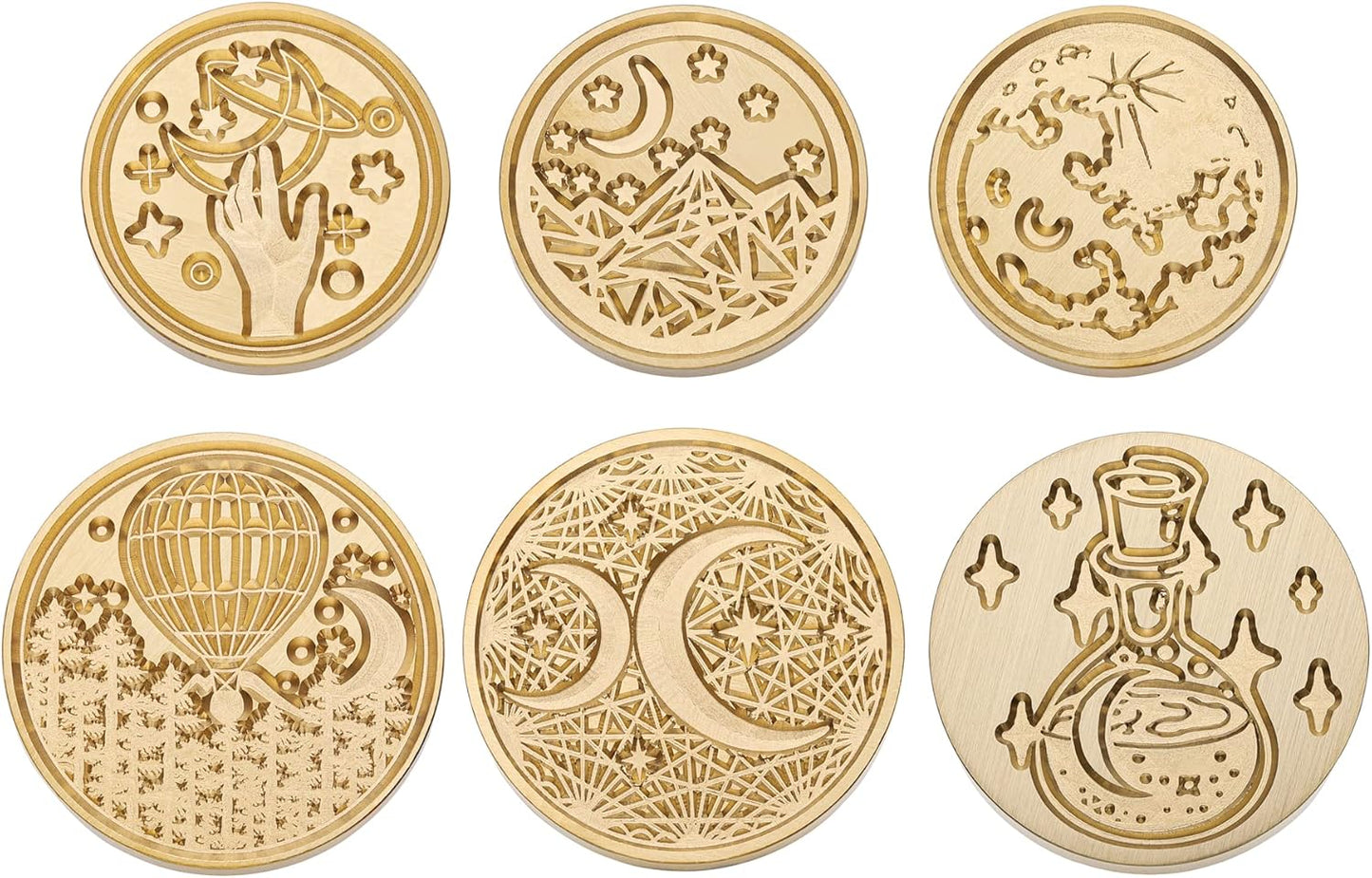 Yoption 6 Pcs Wax Seal Stamp Set, Vintage Moon and Star Sealing Wax Stamps Kit, Wooden Handle with Brass Head for Wedding Christmas Invitation Gift Cards
