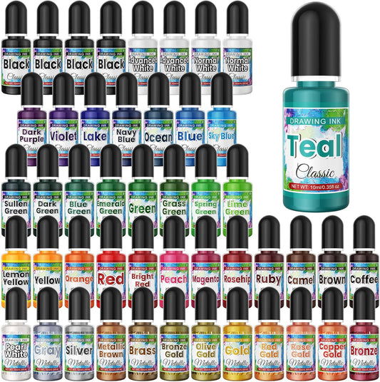 Alcohol Ink Set - 48 Bottles Vibrant Colors High Concentrated Alcohol-Based Ink, Concentrated Epoxy Resin Paint Color Dye Great for Resin Petri Dish, Coaster, Painting, Tumbler Cup Making(10ml Each)