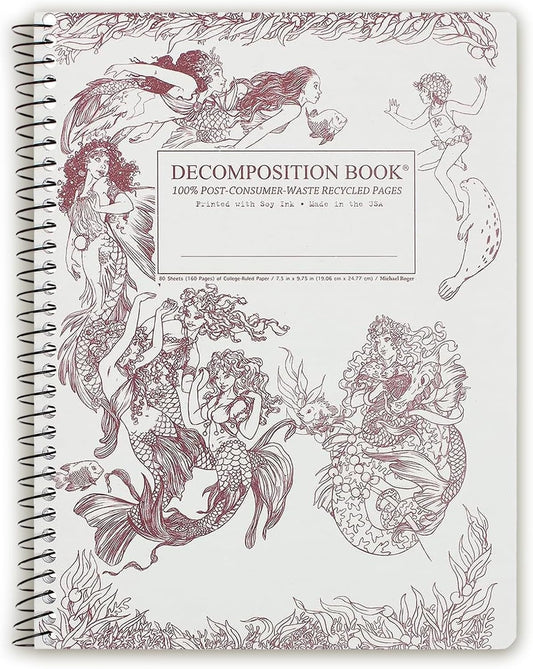 Decomposition Mermaids College Ruled Spiral Notebook - 9.75 x 7.5 Journal with 160 Lined Pages - 100% Recycled Paper - Cute Notebooks for School Supplies, Home & Office - Made in USA