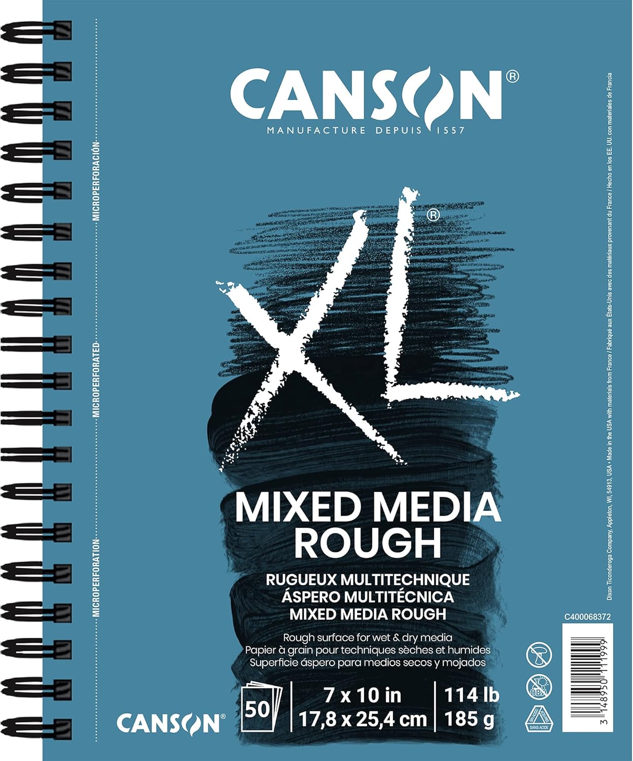 Canson XL Series Mixed Media Pad, Rough Texture, Side Wire, 7x10 inches, 50 Sheets – Heavyweight Art Paper for Watercolor, Gouache, Marker, Painting, Drawing, Sketching
