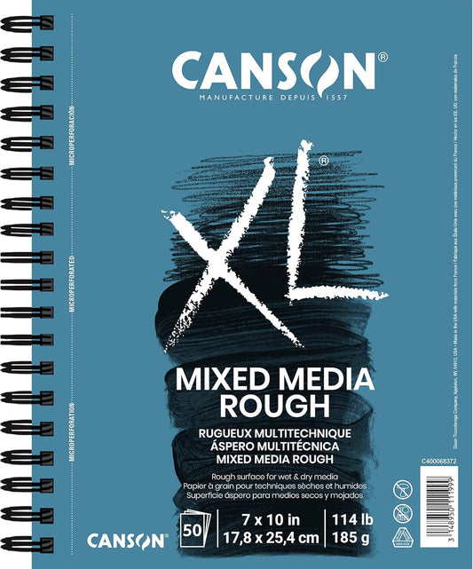 Canson XL Series Mixed Media Pad, Rough Texture, Side Wire, 7x10 inches, 50 Sheets – Heavyweight Art Paper for Watercolor, Gouache, Marker, Painting, Drawing, Sketching