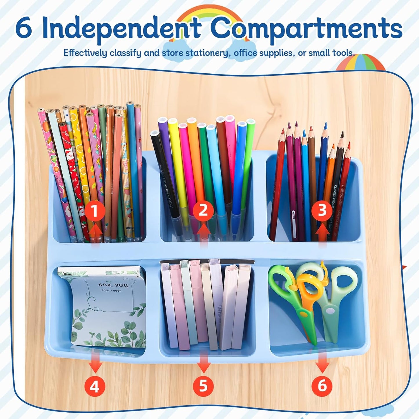 6 Equal Compartment Classroom Caddy, 12 Pack Small Caddy Organizer with Handle Rainbow Colors Plastic Classroom Table Caddies School Supply Organizer for Easy Storage (Boho Color)