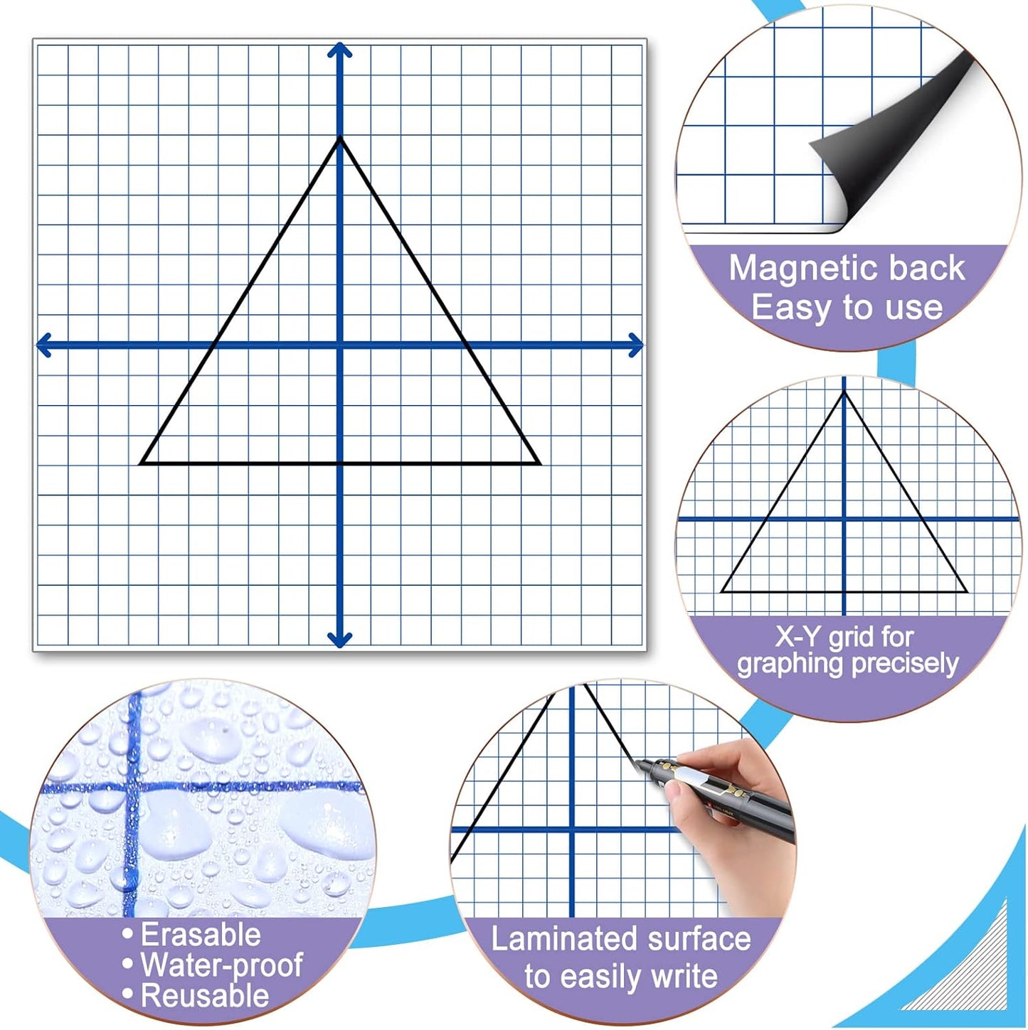 Teling 24 Pieces Jumbo Magnetic Xy Coordinate Dry Erase Grid 26 x 26 Inches, Magnet Graph Whiteboard for Classrooms, Teaching, Learning Tools