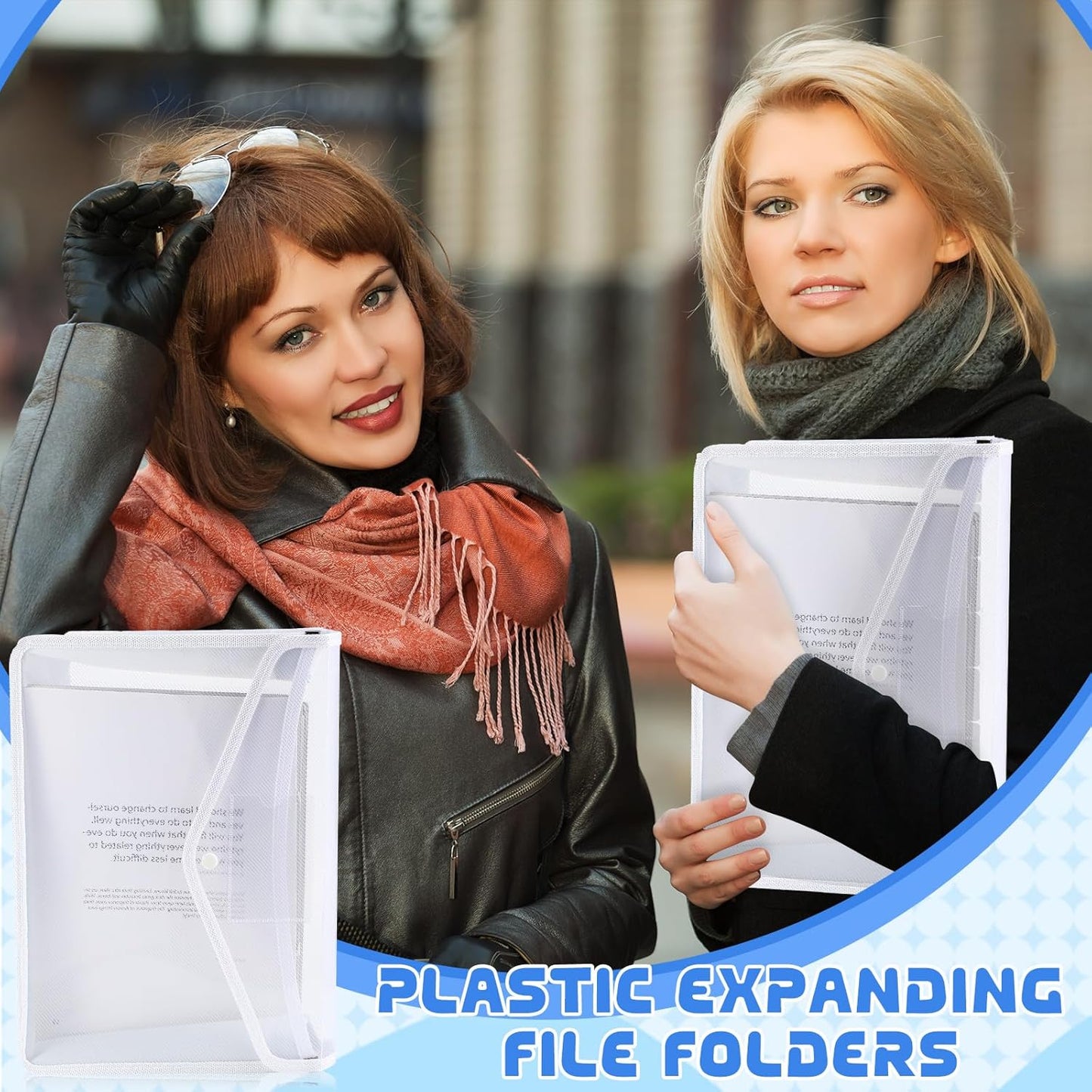 4 Pack A4 Expanding Plastic File Folders Waterproof Document Organizer with Snap Button Multiple Pockets, Office Home Office Storage (White)