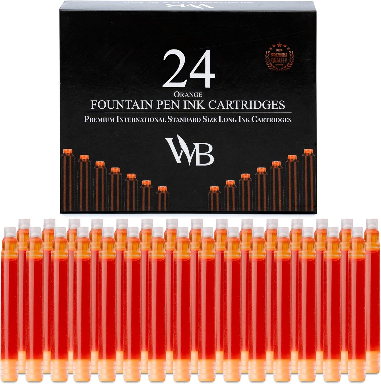 Wordsworth & Black 24 Pack Fountain Pen Ink Refills - Set of 24 Orange Ink Cartridges - International Standard Size - Length APPR 1.5" - Base Diameter APPR 0.24" - Disposable and Generic