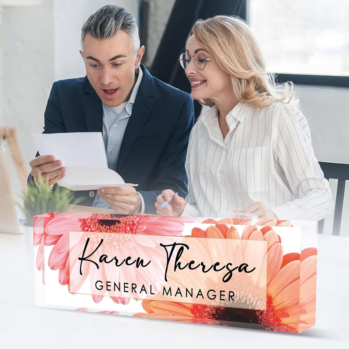 Custom Office Name Plate, Personalized Gifts for Women & Men, Appreciation Gifts for Employees, Boss, Teacher - Office Desk Accessory (African Daisy)