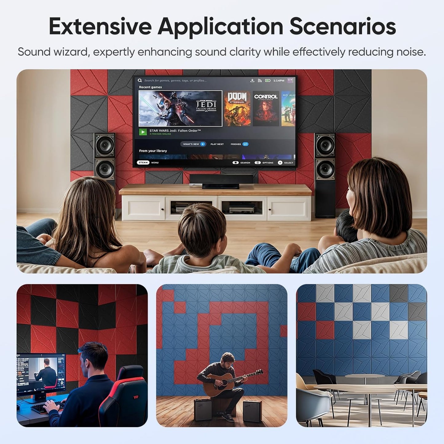 12 Pack 12" X 12" X 0.4" Acoustic Panels for Wall Sound Absorbing, P-Stripes Square Self-Adhesive Sound Panel, High Density Suitable for Multiple Scenarios(Cherry Red)