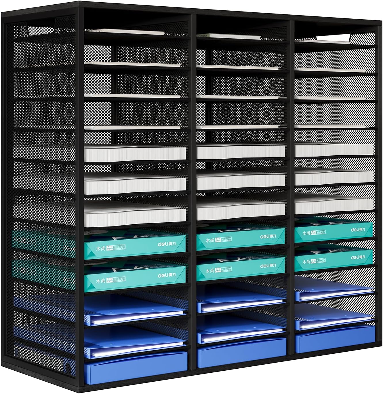 Mail Sorter Adjustable Countertop Mail Holder, Heavy Duty Literature Organizer, Student Mailbox for Classroom, Desktop Bill Paper Organizer for Office Home School, 36 Compartments, Black