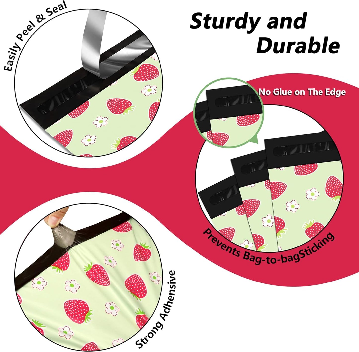 Poly Mailers 10x13 Inch 100 Pcs - Strawberries printed Shipping Bags, 2.4mil Thickness, Waterproof and Tear Resistant Mailing Envelopes, Self-Sealing Packaging Bags for Small Business
