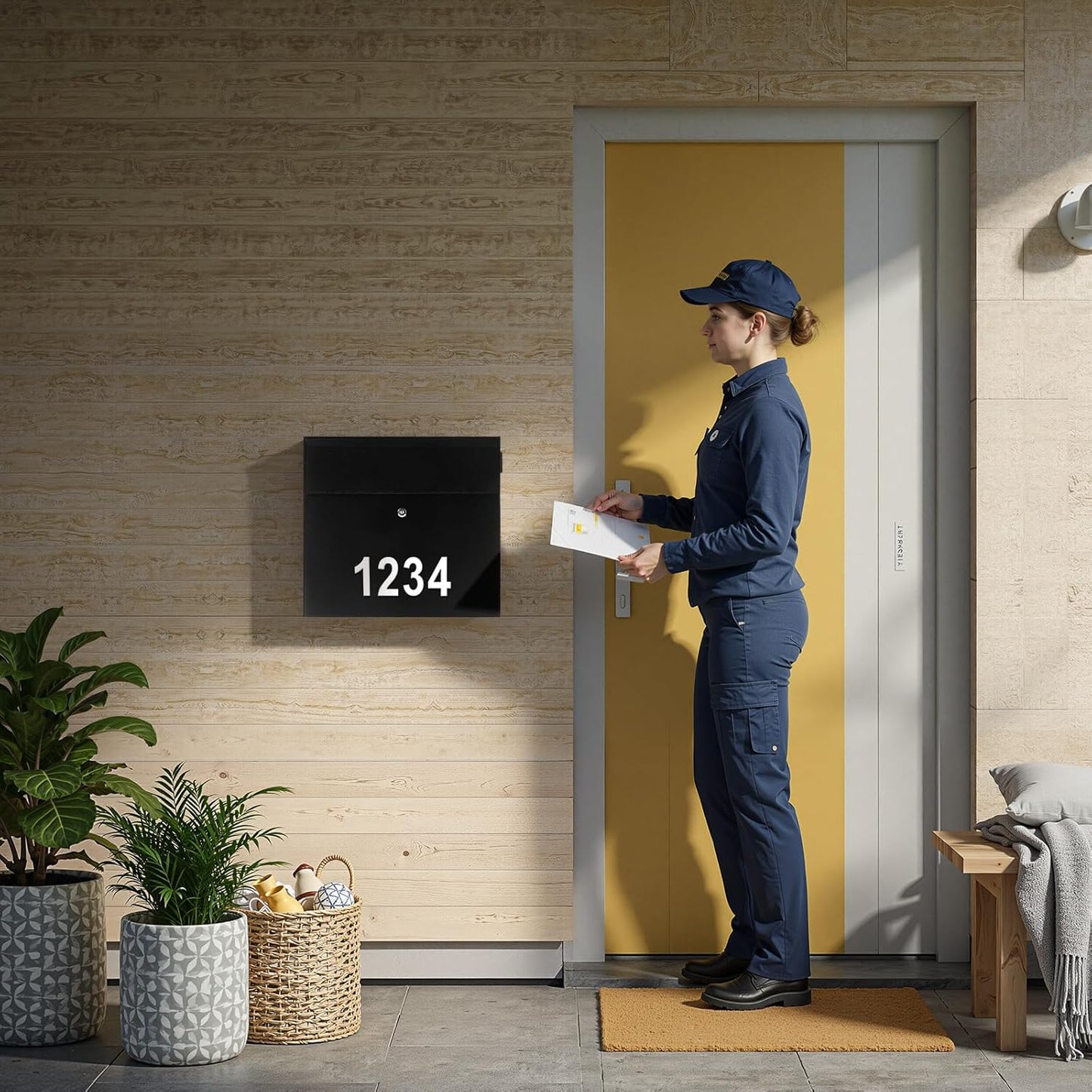 Extra Large Wall Mount Mailboxes for Outside 18 x 16.5 x 7 Inches Locking Security Mail Box Galvanized Steel Wall Mailbox Large Capacity Post Box with Key Lock and Reflective Stickers(Black)