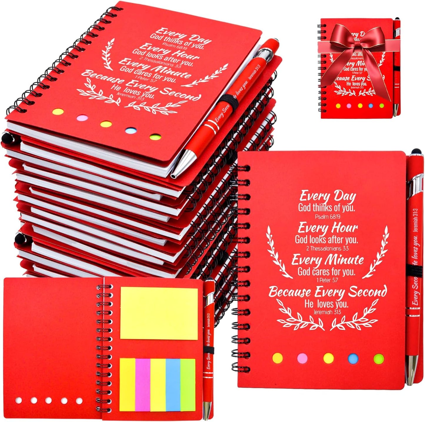 40 Pcs Bulk Fathers Day Christian Gifts Prayer Journal for Woman - 20 Set Religious Notepad with Christian Pen - Bible Notebook - Church Gifts for Inspirational, Bible Study, Devotions ( Red )