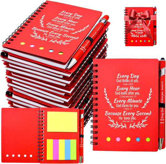 400 Pcs Bulk Fathers Day Christian Gifts Prayer Journal for Woman - 200 Set Religious Notepad with Christian Pen - Bible Notebook - Church Gifts for Inspirational, Bible Study, Devotions ( Red )