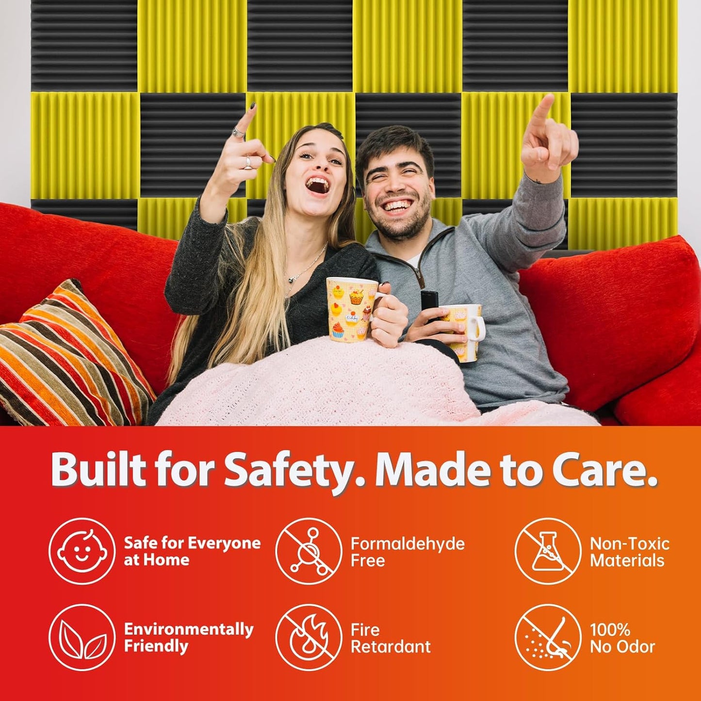 54 Pack Acoustic Panels – Sound Proof Foam Panels for Wall 12"x12"x1", Flame Retardant Wedge Acoustic Foam, High-Density Sound Absorbing Panels for Home Studio(Yellow, 1" Thick 54 Pack)