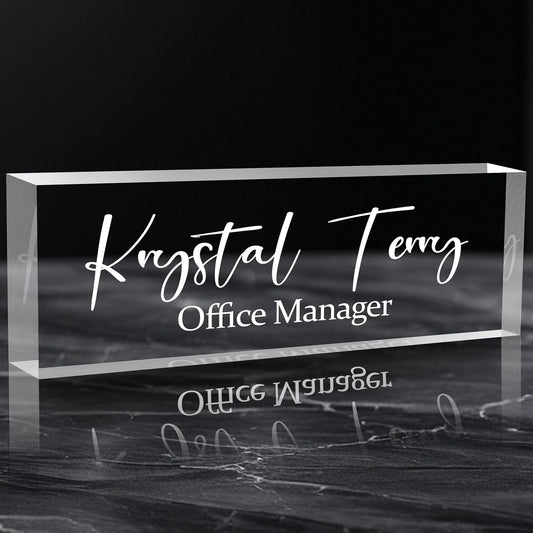 Personalized Name Plate for Desks, Custom Desk Name Plates, Acrylic Name Plate Office Desk Accessories, Personalized Office Gifts for Coworkers Teachers, Employee Appreciation Gifts (Engraved)