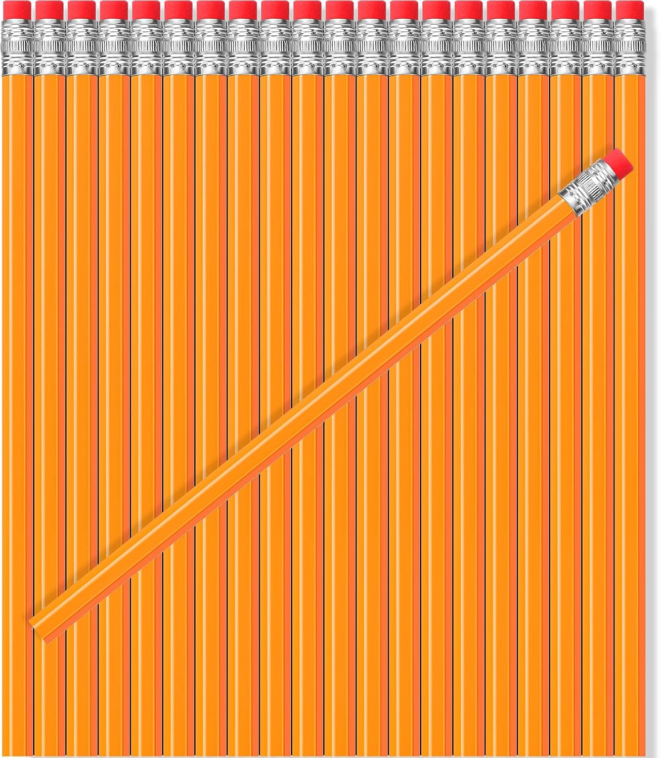 TecUnite 60 Pcs HB Pencils #2 Unsharpened Wood Cased Pencils with Eraser Hexagonal Pencil Cute Graphite No 2 Pen for Adults Gifts Exam School Office Sketching Learning(Yellow, Silver)