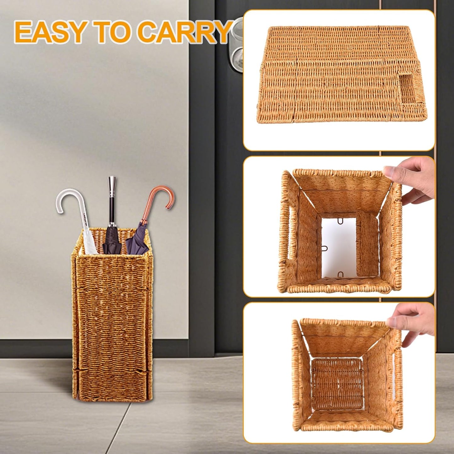 Rattan Umbrella holder, Hand Woven Umbrella Holder for Entryway, Indoor Umbrella Rack Organizer Freestanding, Umbrella Bucket Fits Mudroom,Walking Canes,Home,Office