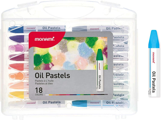 MONAMI Oil Pastels, Jumbo Size Hexagonal Shape Oil Pastels for Kids and Students with Handy Carrying Case, 18 Vivid Colors Pack