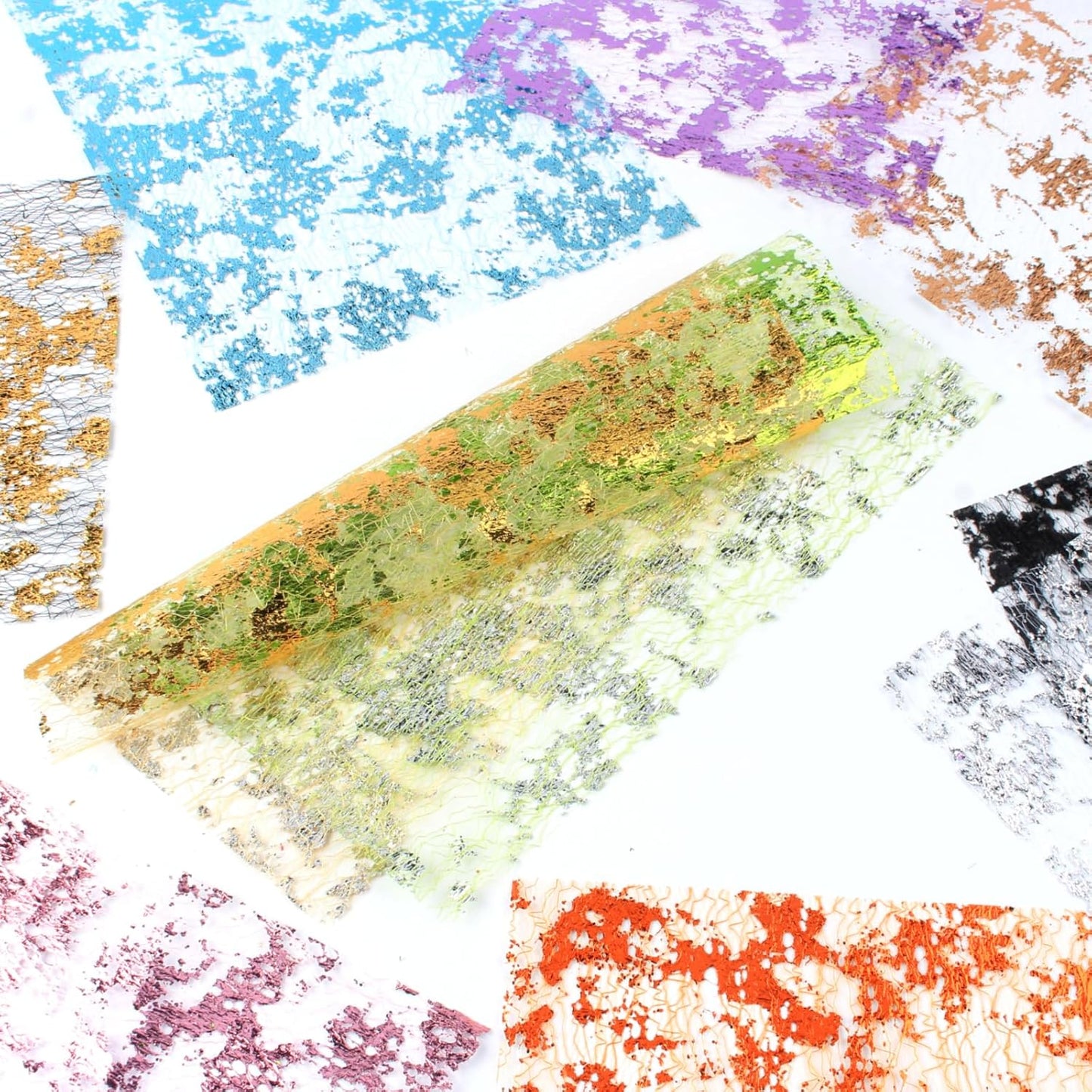 A4 Size Colorful Foil Textured Fabric Art Paper Scrapbooking Decorative, 10 Sheets Sparkle Metallic Lace Mesh for Crafts, Junk Journaling Supplies, Card Making, Collage