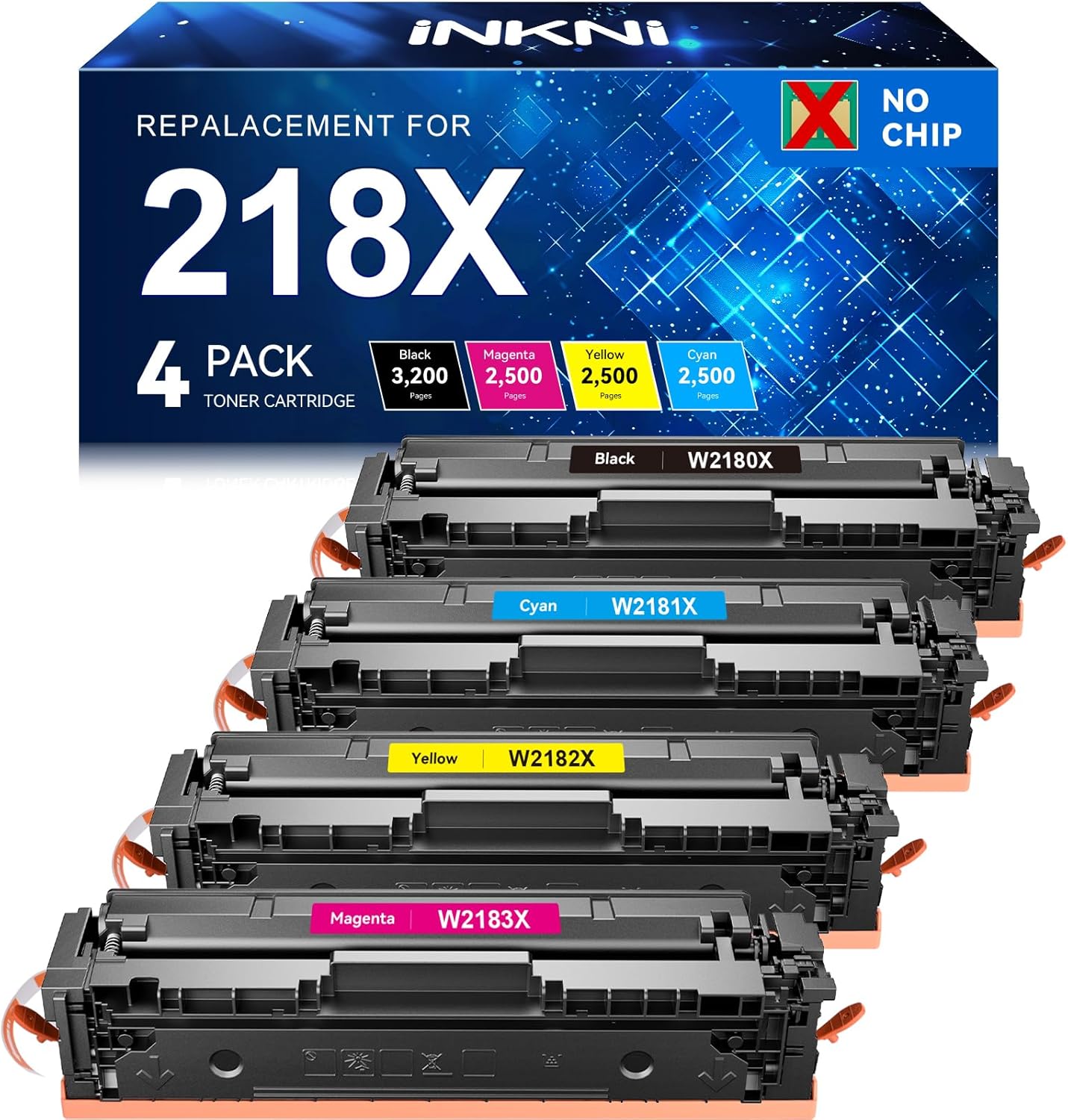 InkNI 218X Toner Cartridges 4 Pack High Yield (No Chip) Replacement for HP 218X W2180X for HP 218A for HP Color Laserjet Pro MFP 3301FDW 3201DW 3301SDW 3301CDW Printer Ink W2180A (4 Pack, B/C/Y/M)