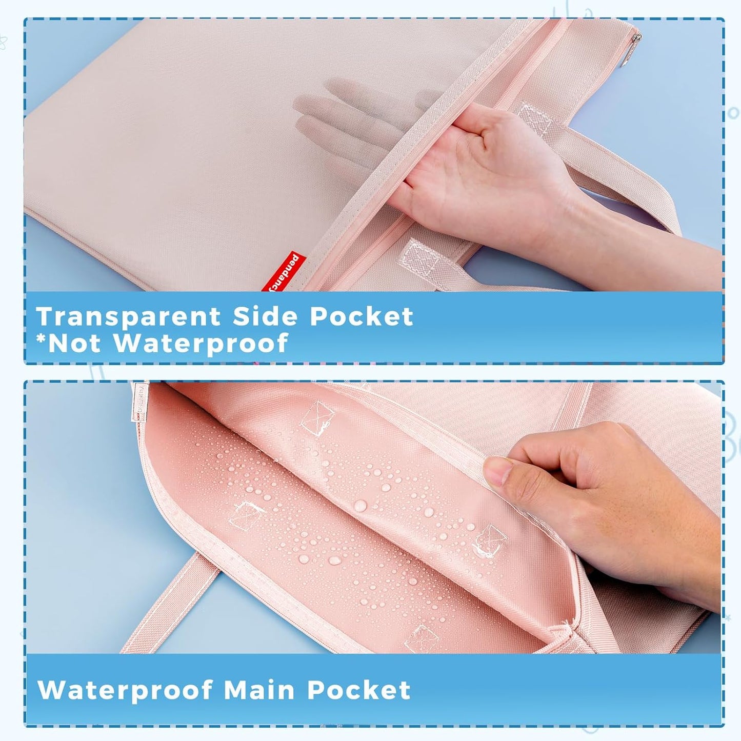 Pendancy Mesh Zipper Pouch A3 Size, Large Double Pocket Waterproof File Bag with Handle, 13x17 in Foldable Document Storage for Puzzle Project/Cross Stitch/Travel/Office（Advanced Pink）