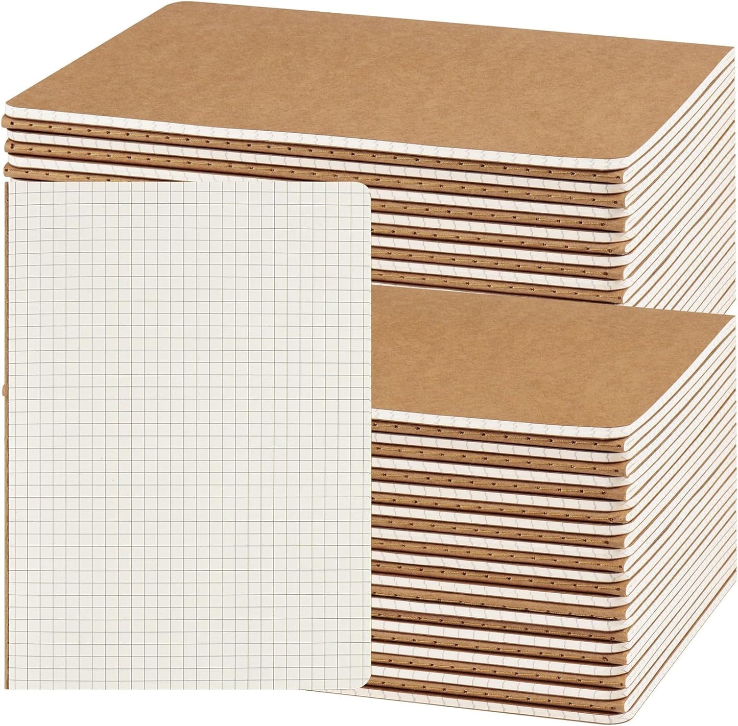 ZCZN 50 Pack A5 Kraft Notebooks Bulk, 8.15x5.5 Inches Graph Paper Journaling Notebooks, Notebooks for Work, Composition Notebooks for School, Journal Notebooks for Office, 60 Pages