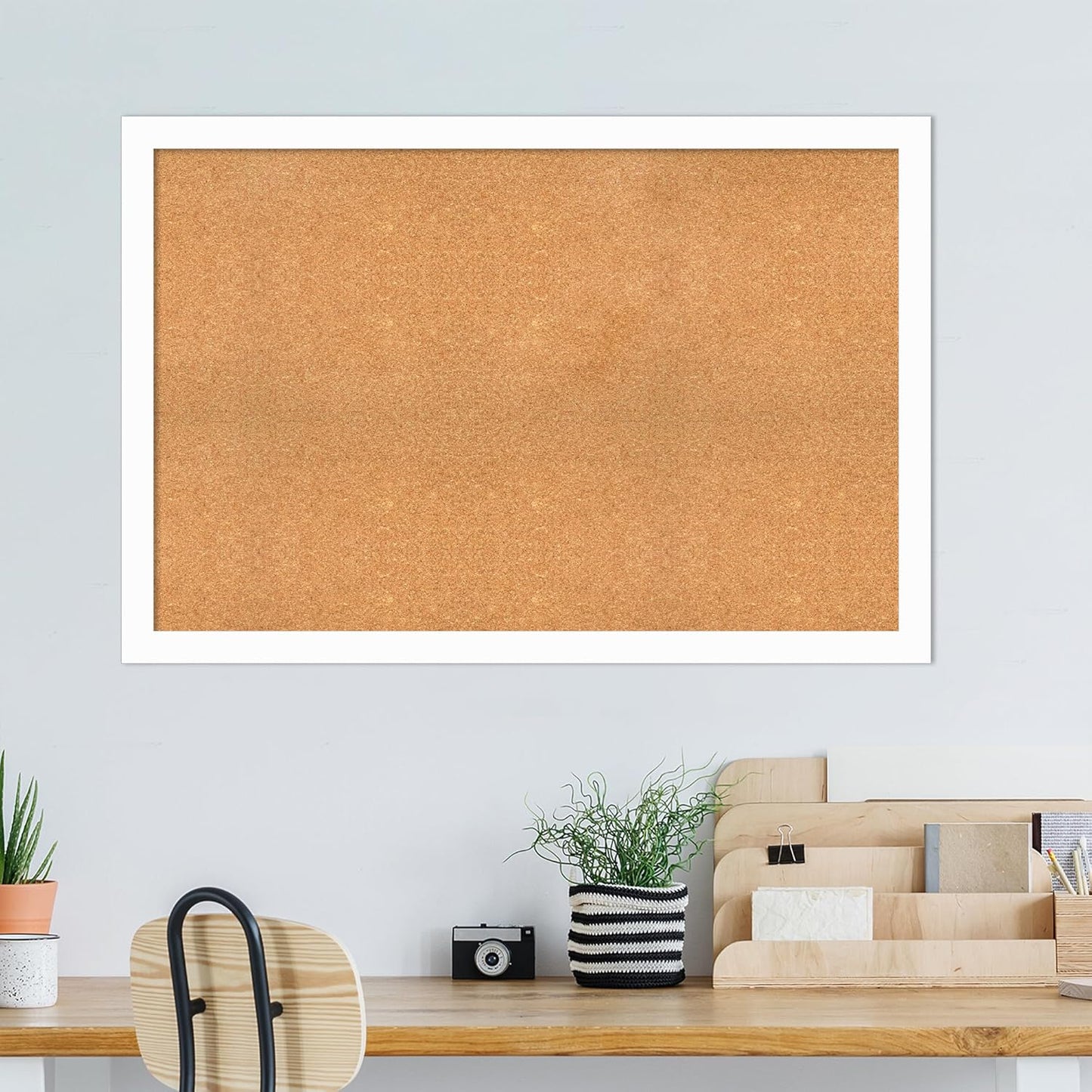Amanti Art Natural Cork Board for Wall, 33x49 Vision Board with White Frame, Oversize Corkboard Office Decor for Home Organization, Casual Corkboard Pinboard to Display Items for Home Organization in