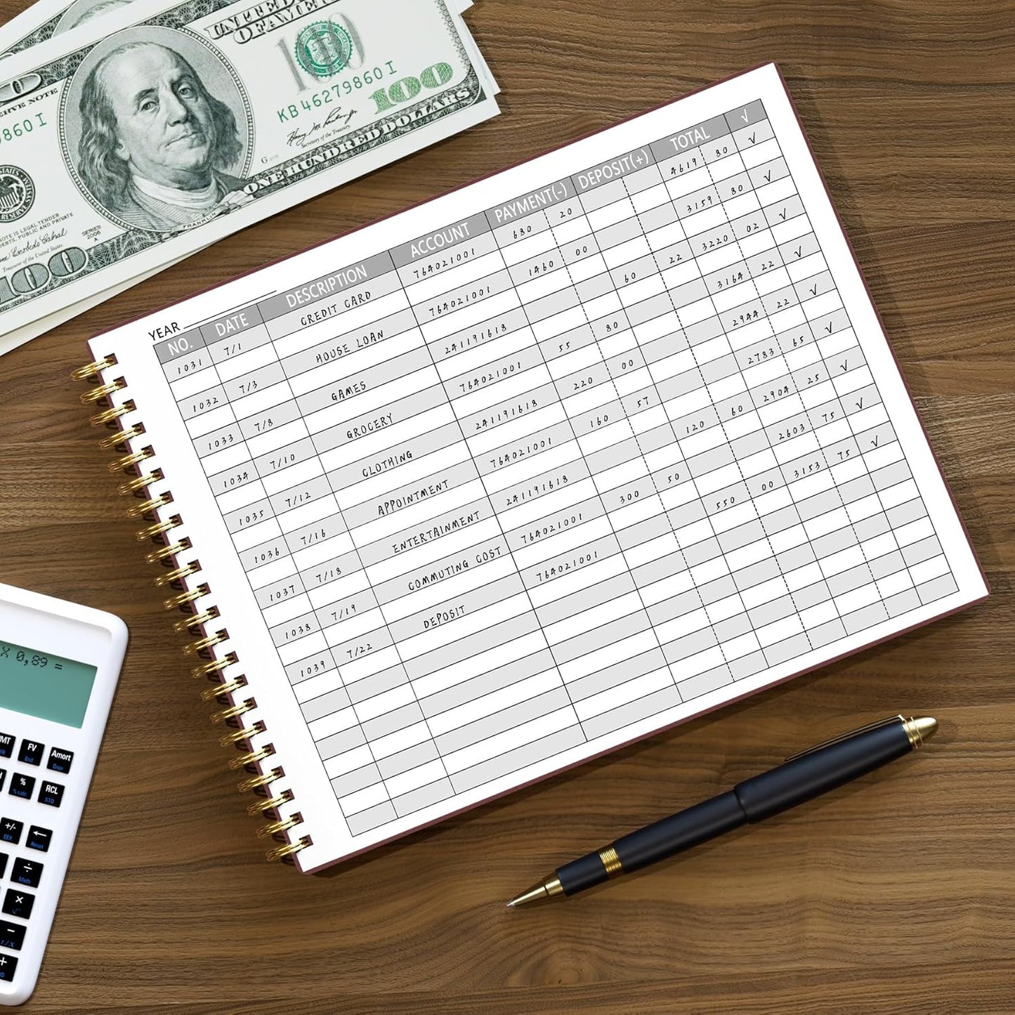 Accounting Ledger Book for Small Business Bookkeeping & Personal Use, Horizontal Expense Tracker Notebook for Family Budget, Bookkeeping Record Book Money Expense Income Log Journal, Wine Red