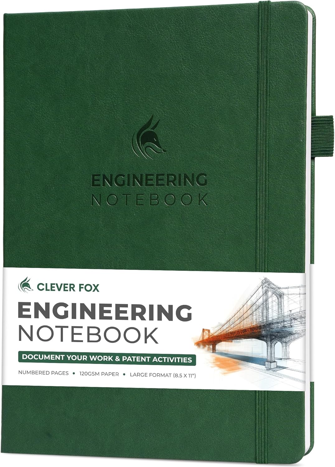 Clever Fox Engineering Notebook – Hardcover Grid Notebook with Numbered Pages, Table of Contents – Patent, Lab & Invention Journal for Engineers & STEM (Dark Green)