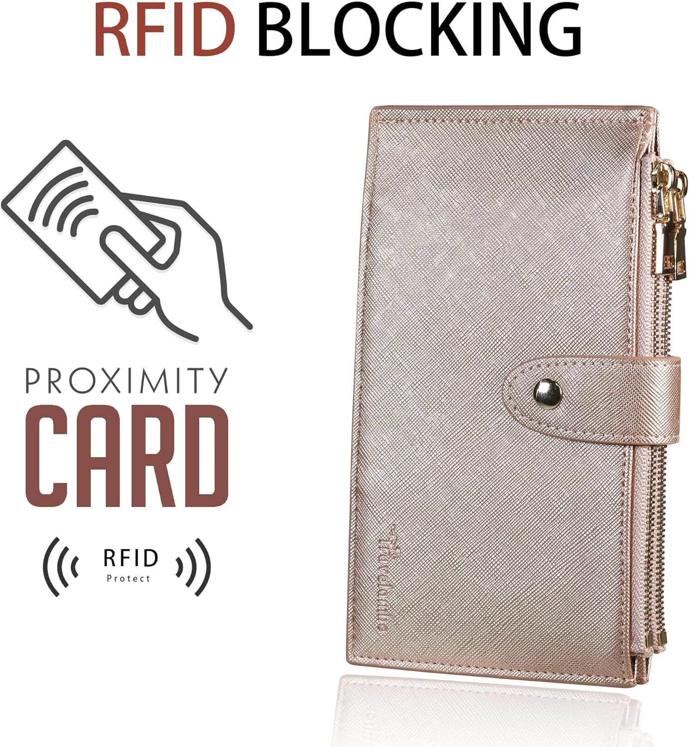 Travelambo RFID Wallet Women Large Size Bifold Multi Card Wallet Case with Zipper Pocke Credit Card Holder for Women