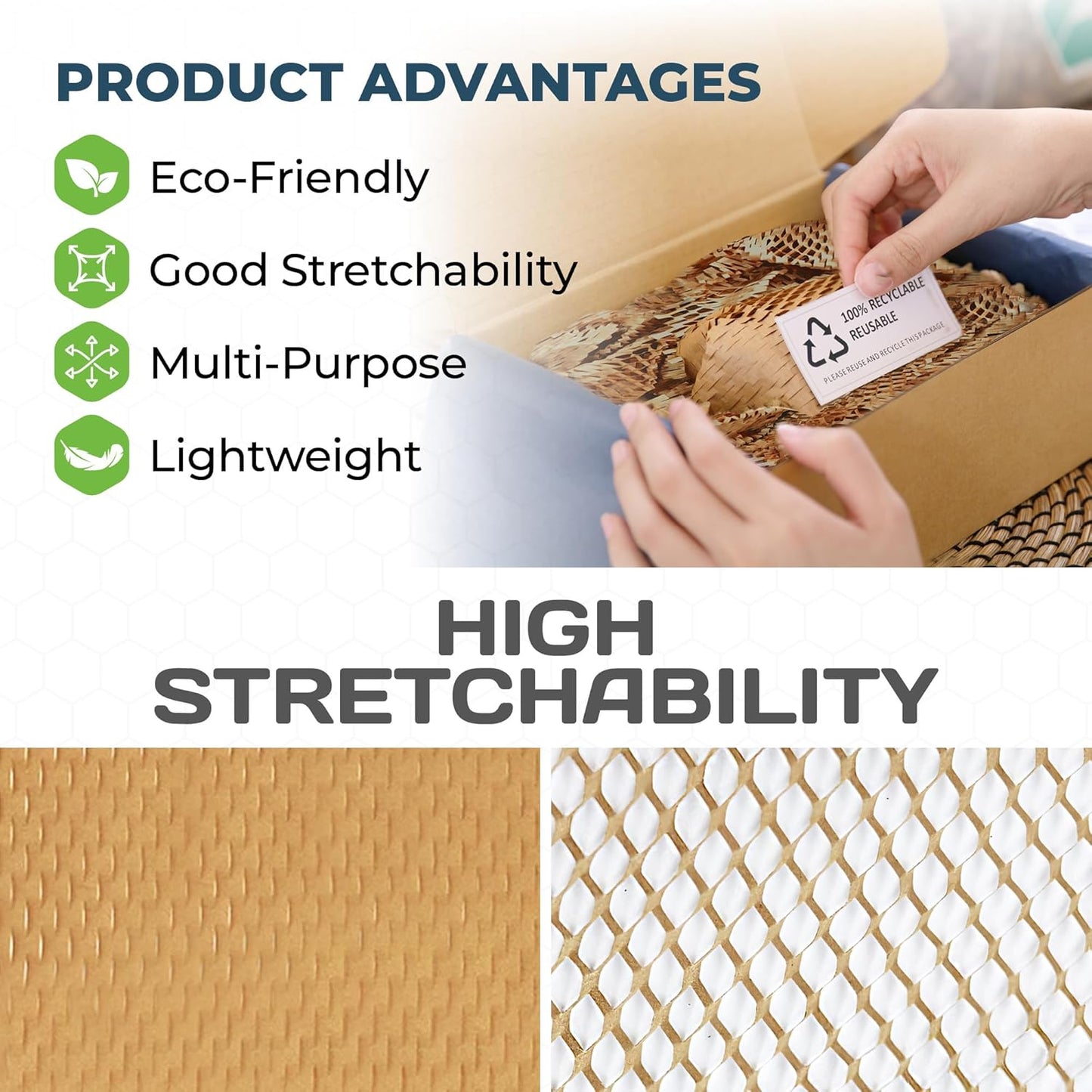 HexaFil Honeycomb Packing Paper - Eco-Friendly, Sustainable Filler for Shipping and Moving, Cushioned Packing Material in Dispenser Box, Alternative to Bubble Wrap - White, 12" x 1700'