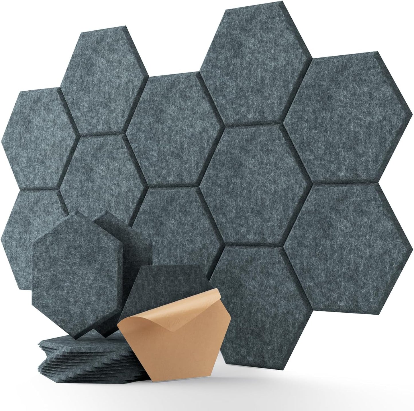 Soundsbay Acoustic Panels, 12 Pack Hexagon Soundproof Wall Panels High Density Sound Absorbing Panel, Sound Proof Foam Panels for Walls, Office, Reccording Studio, Ceiling 12" X 10" X 0.4"