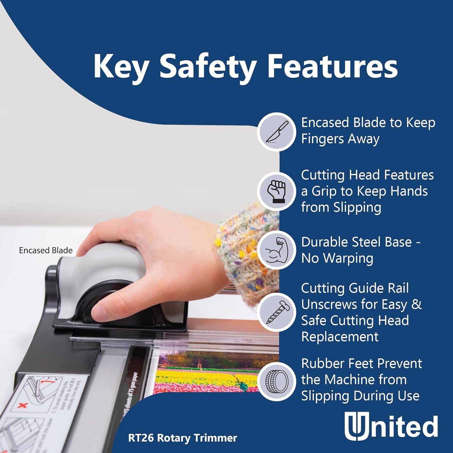 United Office Products RT26 Commercial Rotary Paper Trimmer, Sturdy Metal Base, 26" Cut Length, 15 Sheet Capacity, Paper Cutter for Offices, Schools and Crafts