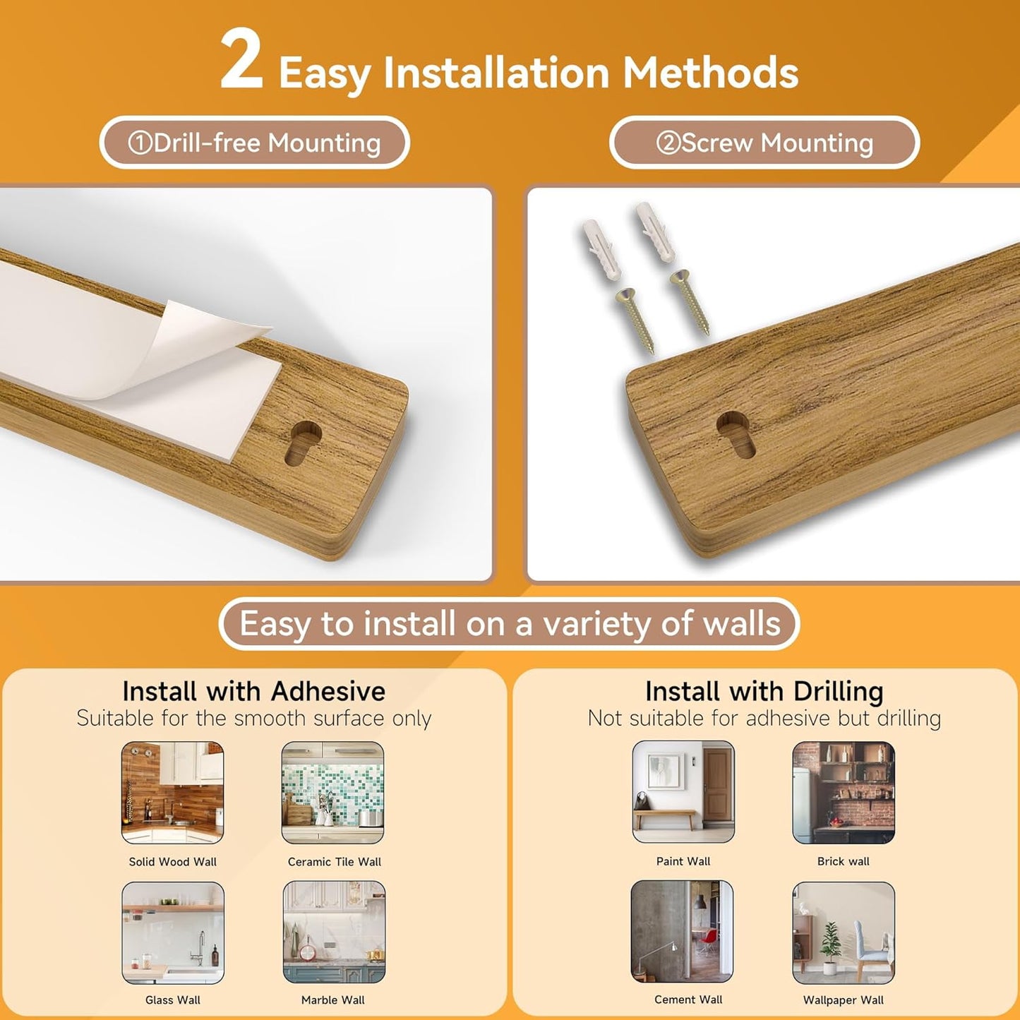 Magnetic Knife Holder for Wall, Acacia Wood Knife Magnetic Strip No Drill Knife Magnet Storage Bar Magnetic Tool Key Holder Strip for Kitchen Utensil Organizer (Light Brown, 16 Inch)