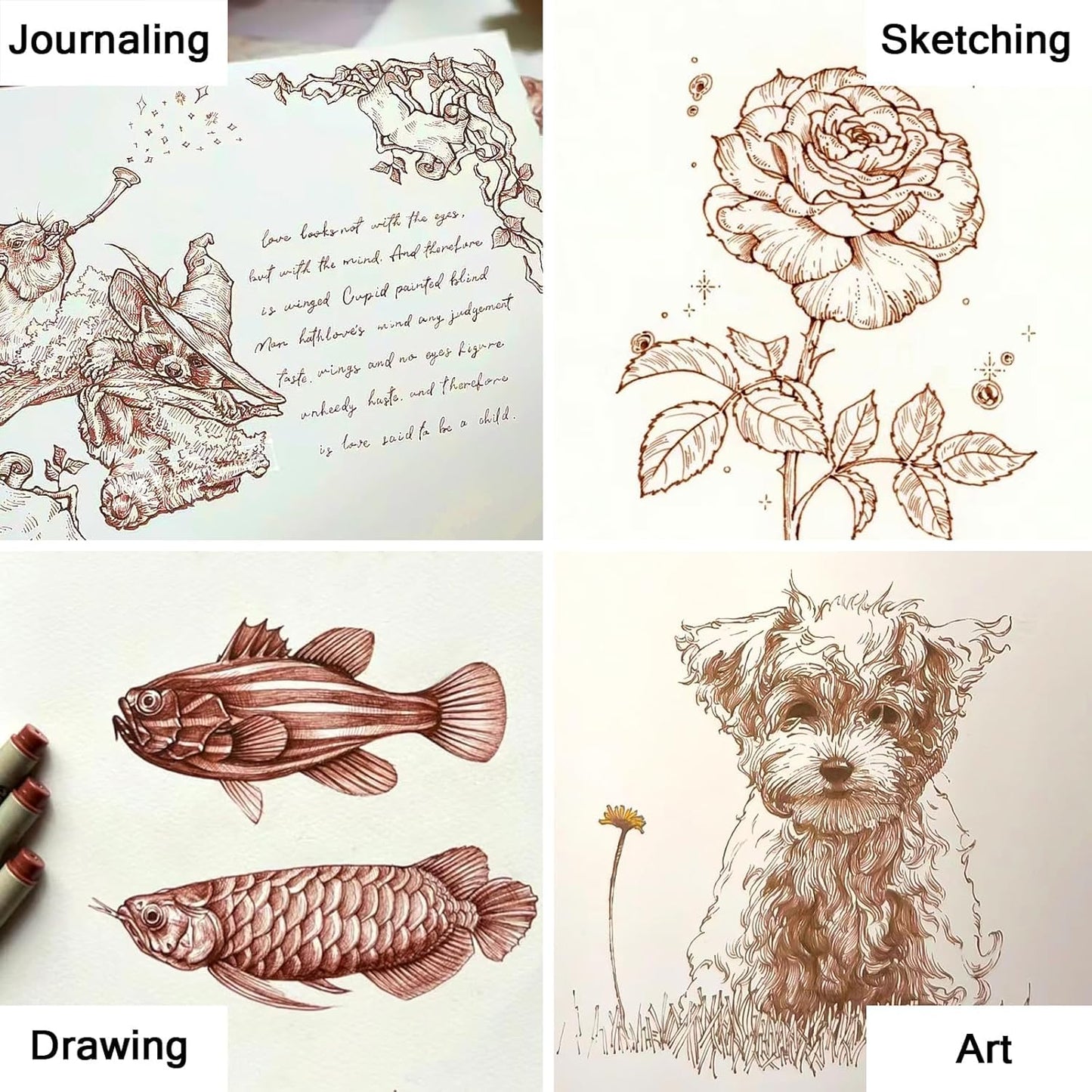 Muchcute Micro Fineliner Drawing Art Pens: 6 Sepia Fine Line Waterproof Ink Set Artist Supplies Brown Archival Inking Marker Liner Sketch Outline Manga Anime Gifts Sketching Watercolor Zentangle Stuff