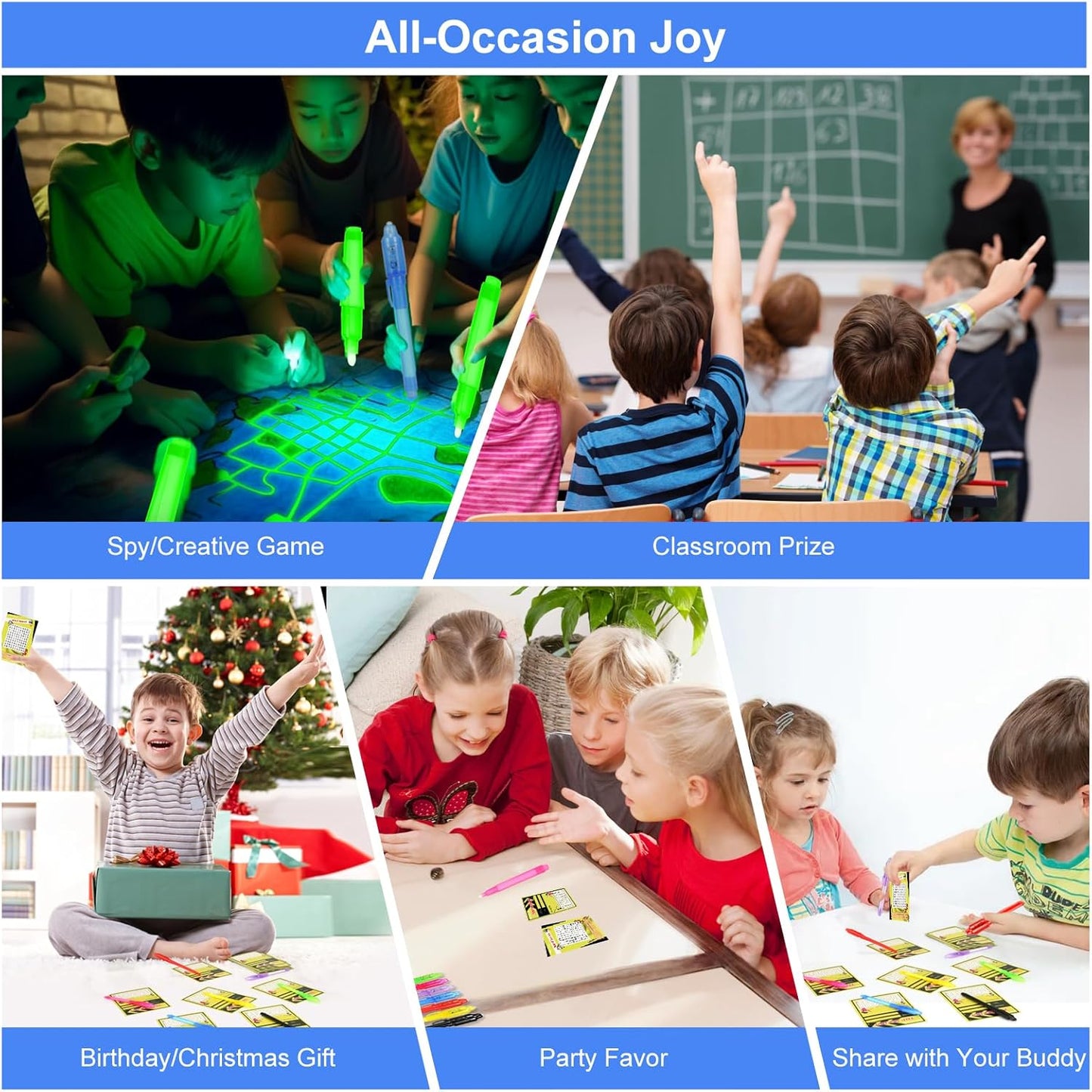 28 Pcs Invisible Ink Pens with UV light for kids, Word Search & Maze Activities Cards Included, Education & Party Favors, End of School Year Gift, Birthday,Halloween, Christmas, Goodie bag stuffers