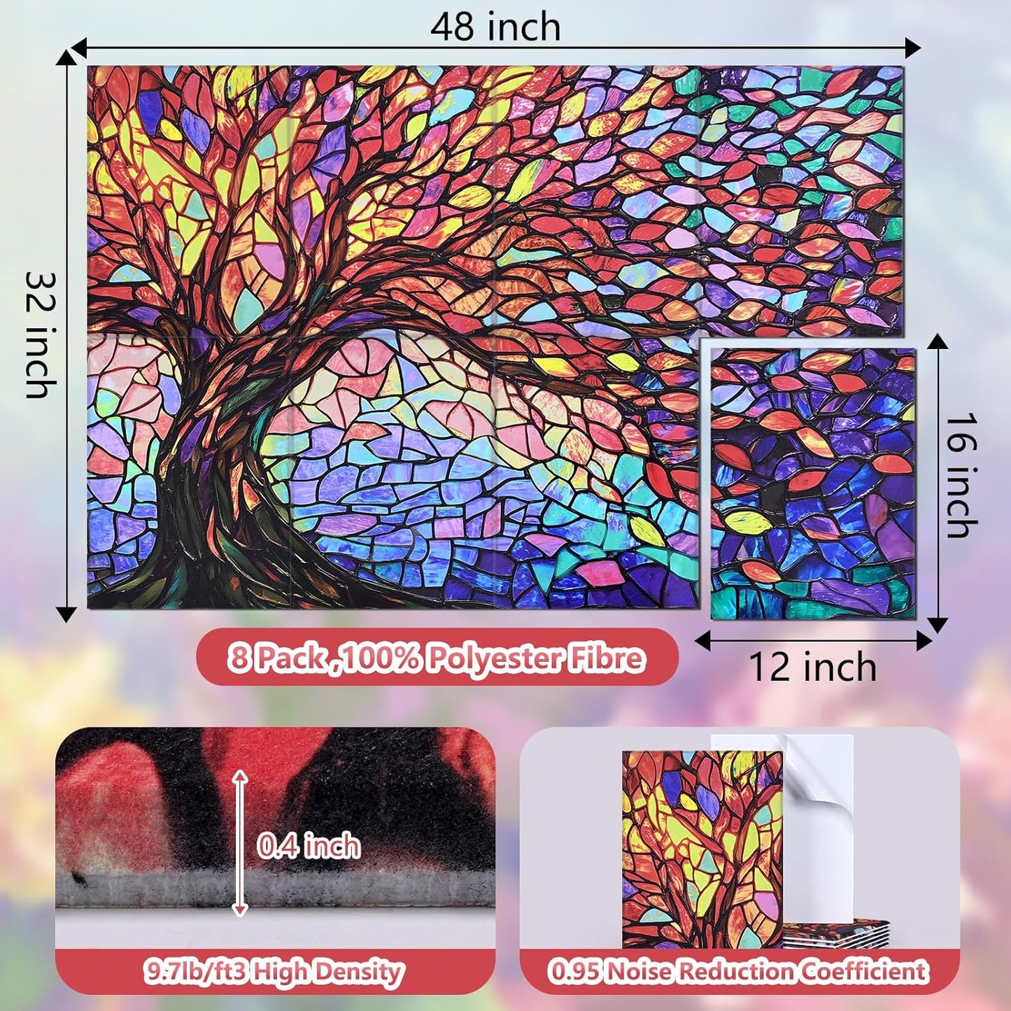 Art Acoustic Panels Sound Absorbing, 8 Pack 48"X32" Self Adhesive Sound Dampening Soundproof Wall Panels, Acoustic Treatment Modern Ready to Hang Decor for Studio, Home (Tree of Life)