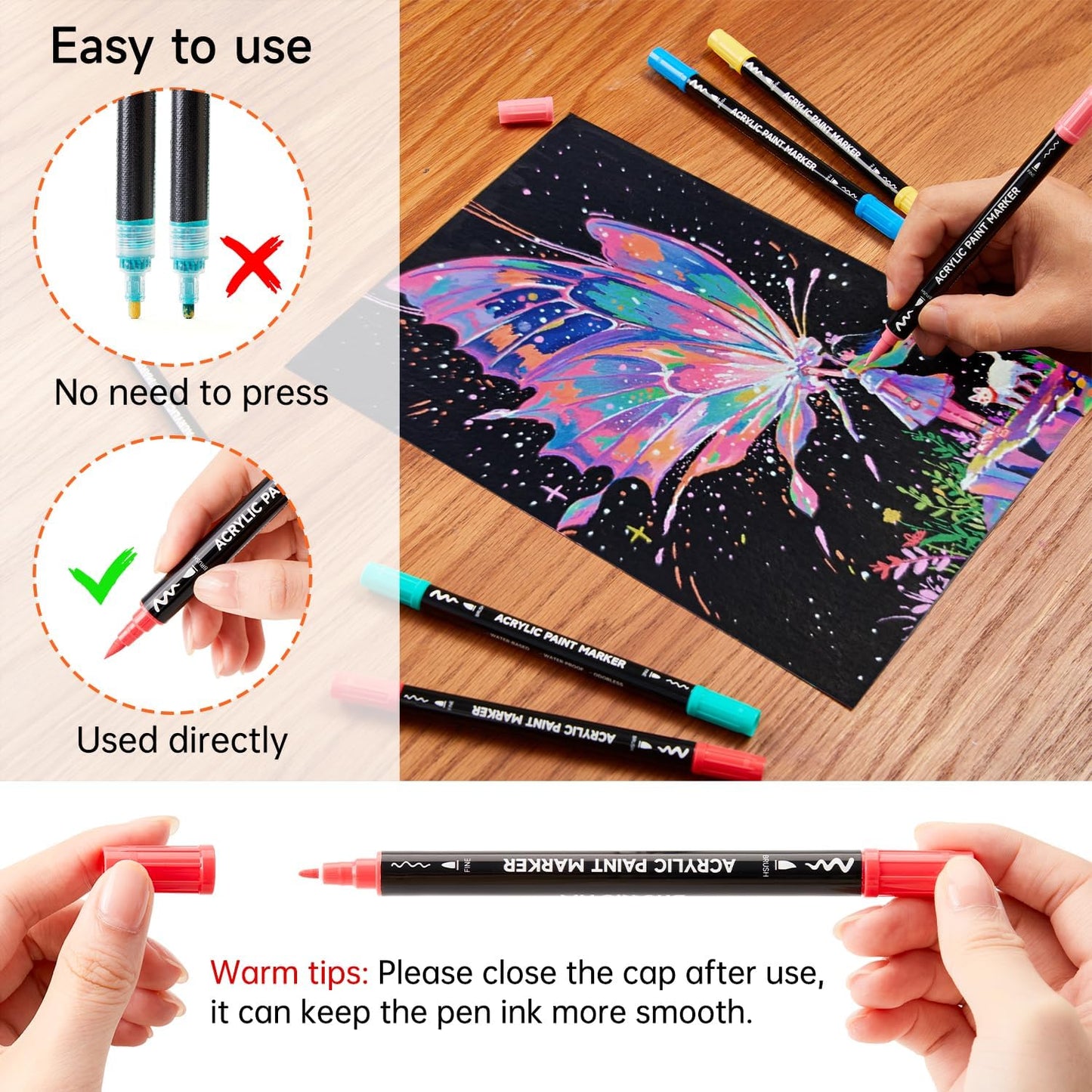 Shuttle Art 80 Colors Dual Tip Acrylic Paint Markers, Brush Tip and Fine Tip Acrylic Paint Pens for Rock Painting, Ceramic, Wood, Canvas, Plastic, Glass, Stone, Calligraphy, Card Making, DIY Crafts
