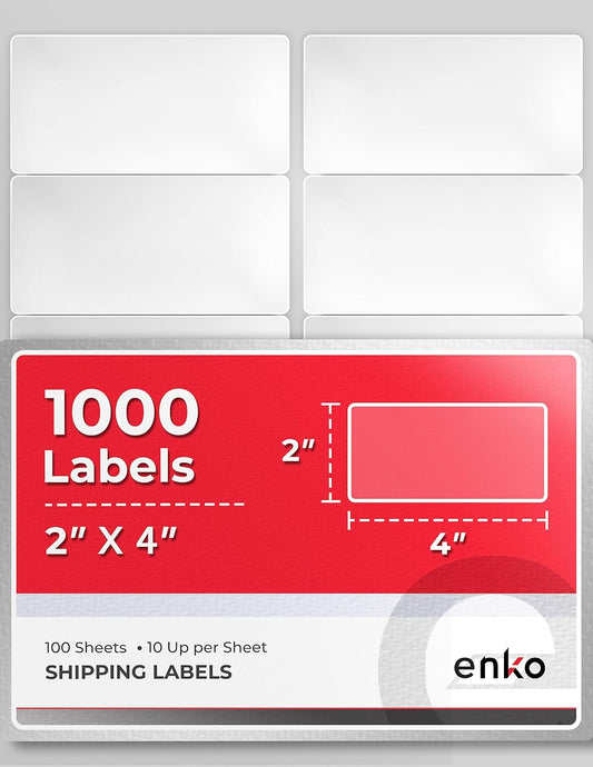enKo 2 x 4 Inch Label - White Blank - 10 Up Address Mailing Labels for Laser Inkjet Printer (100 Sheets, 1000 Labels)