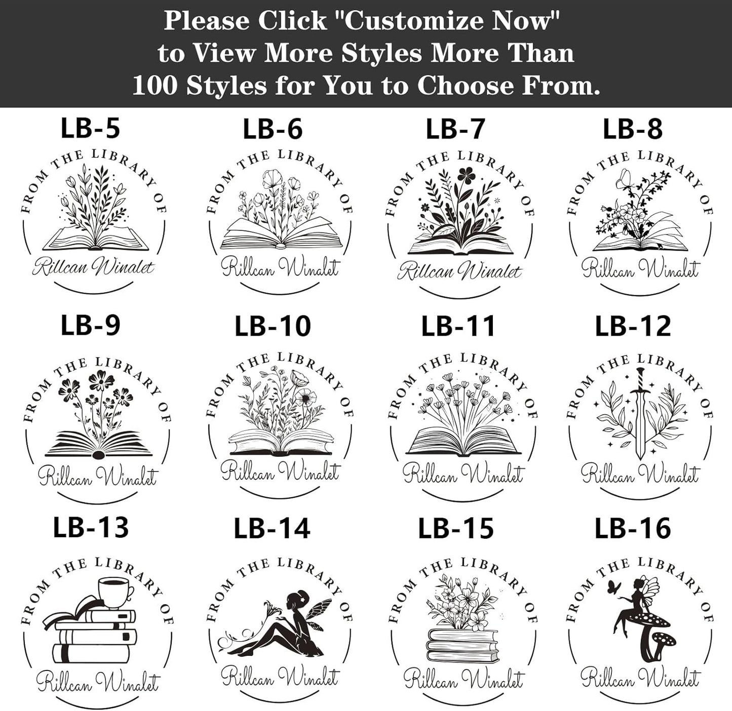 Custom Book Embosser | Book Stamp Personalized | Personal Library Embosser Custom Self-Ink Stamp from The Library of Customizable Embossing (Flowers 1)