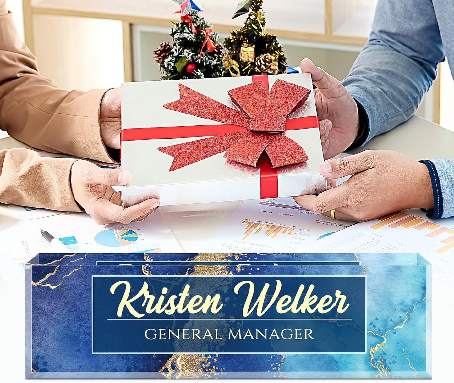 Name Plate for Desk, Desk Name Plate Personalized, Blue Office Decor for Women Men, Acrylic Desktop Accessories, Office Gifts for Boss Nurse Teacher Coworker, Employee Appreciation Gift (Blue Coast)