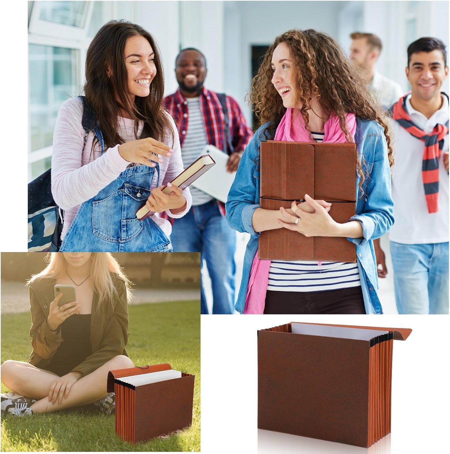 PerKoop 1 Pcs Expanding File Folder with Flap 7 Inch Expansion Expanding File Wallet with Elastic Cord Closure Letter Size Heavy Duty Document Organizer, 10 Slots, Brown