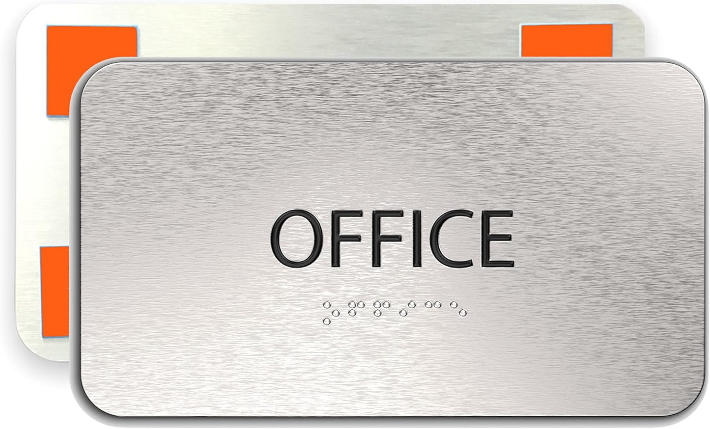 ADASigns Office Sign 7”x4” - Durable Brushed Aluminum with Grade 2 Braille - Easy Installation with Strong Double Sided Adhesive Tape - ADA Compliant office door signs for Businesses & Offices